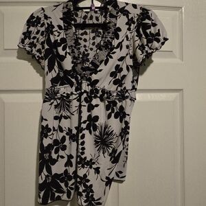 Tempted Floral Black and White Blouse